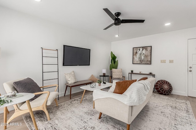 515 S Saguaro Way, Mesa, AZ 85208 - living room featuring a ceiling fan, recessed lighting, and light wood finished floors