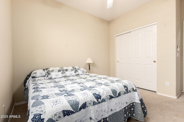 81 E Rock Wren Dr, San Tan Valley, AZ 85143 - carpeted bedroom featuring baseboards, a closet, and ceiling fan