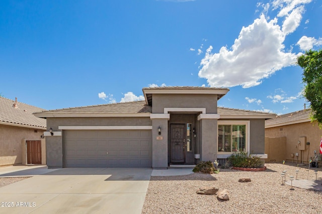 81 E Rock Wren Dr, San Tan Valley, AZ 85143 - prairie-style house with driveway, a garage, and stucco siding