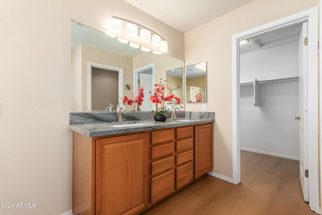 bathroom with vanity and hardwood / wood-style flooring