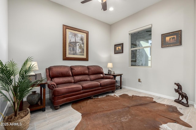 living room featuring ceiling fan