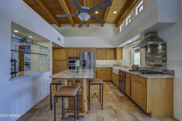 1401 E Boulder Pass, Carefree, AZ 85377 - kitchen featuring a sink, wood ceiling, appliances with stainless steel finishes, and stone tile floors