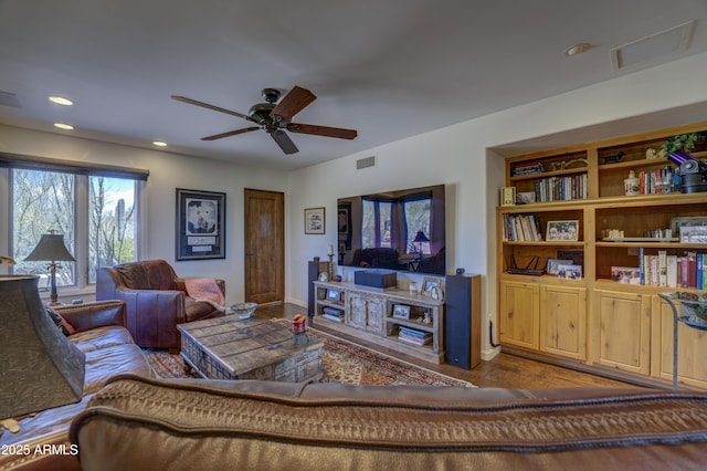 1401 E Boulder Pass, Carefree, AZ 85377 - living room with ceiling fan, wood finished floors, and visible vents