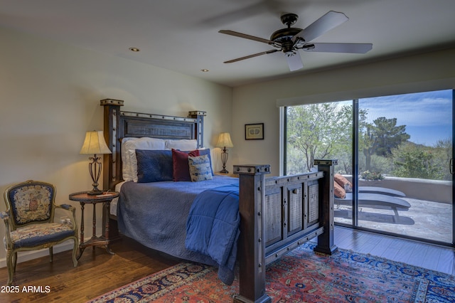 1401 E Boulder Pass, Carefree, AZ 85377 - bedroom with recessed lighting, a ceiling fan, access to exterior, and wood finished floors
