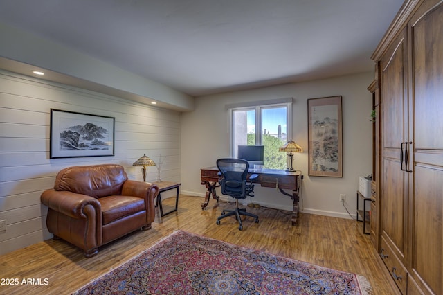 1401 E Boulder Pass, Carefree, AZ 85377 - office with light wood-type flooring, recessed lighting, baseboards, and wood walls