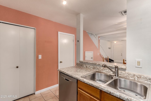 5808 E Brown Rd Unit 119, Mesa, AZ 85205 - kitchen with a sink, brown cabinets, dishwasher, light countertops, and visible vents