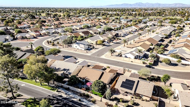 drone / aerial view featuring a mountain view