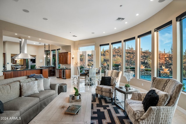 view of tiled living room