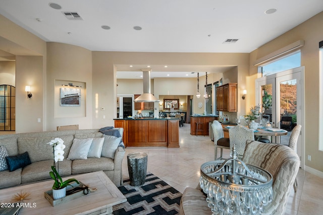 living room with light tile patterned flooring