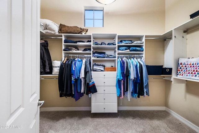 spacious closet featuring light carpet