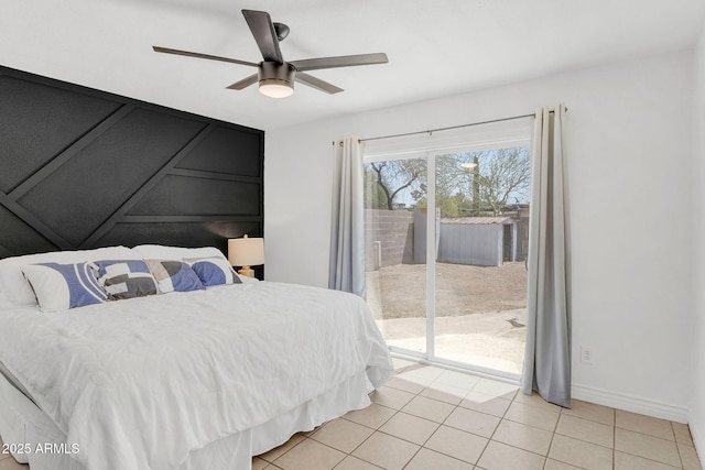 625 S Daley, Mesa, AZ 85204 - bedroom featuring access to outside, light tile patterned floors, ceiling fan, and baseboards