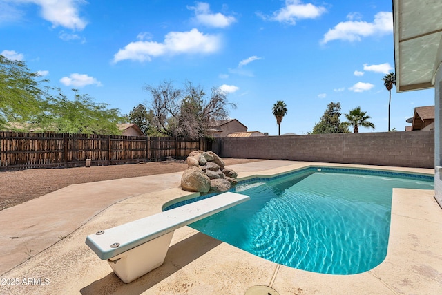 625 S Daley, Mesa, AZ 85204 - view of pool with a fenced backyard, a diving board, and a patio area