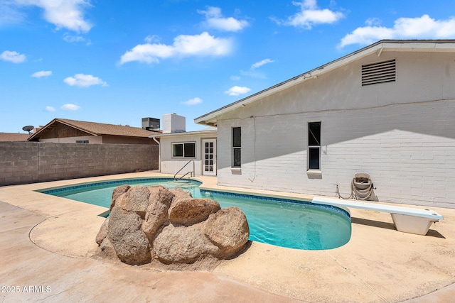625 S Daley, Mesa, AZ 85204 - view of pool with central AC unit, a patio area, and a diving board