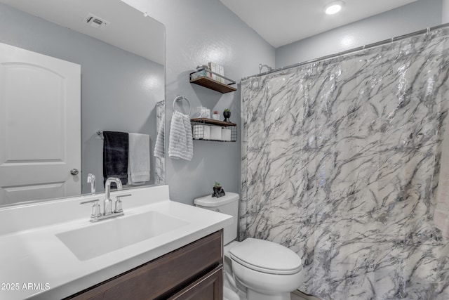 9442 E Silo Rd, Florence, AZ 85132 - bathroom featuring vanity, toilet, and a shower with shower curtain