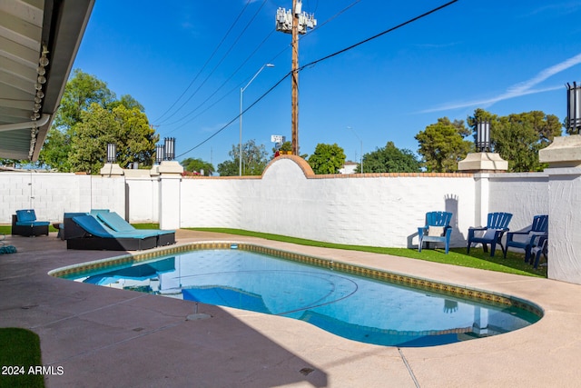 view of swimming pool with a patio