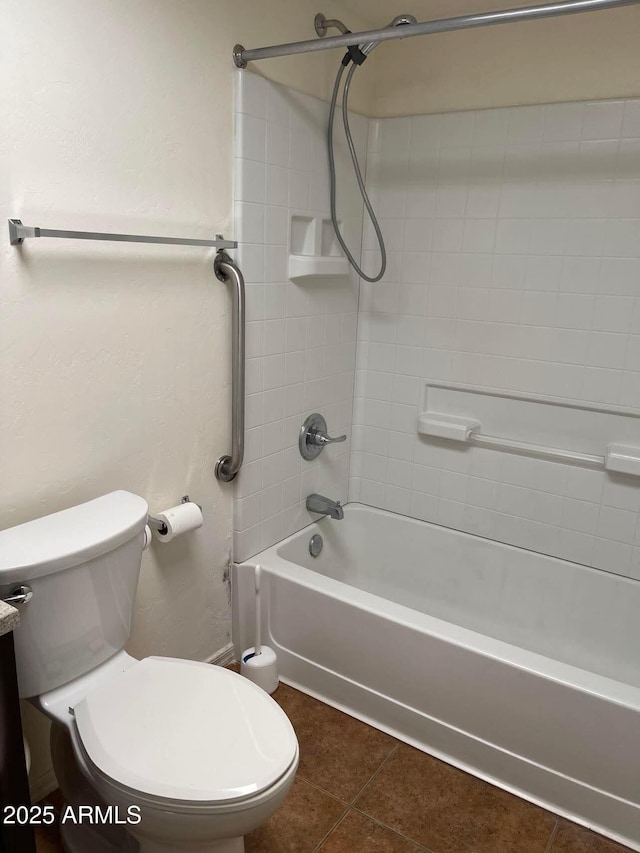 full bath with tile patterned flooring, toilet, and tub / shower combination