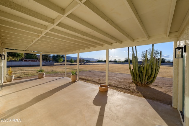 view of patio featuring a mountain view