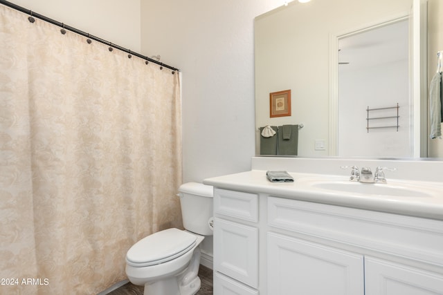 bathroom featuring vanity, toilet, and wood-type flooring