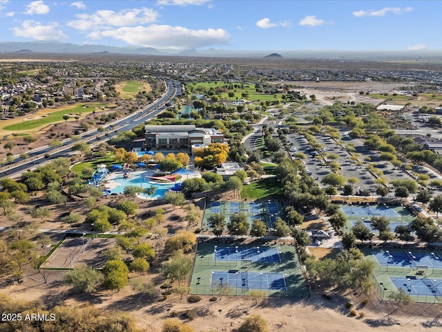 3550 N Camden Dr, Florence, AZ 85132 - aerial view of property and surrounding area with a mountain backdrop and a pool