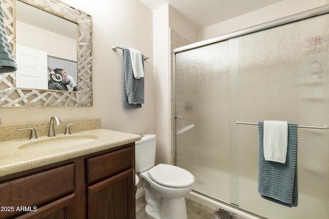 1072 W Windhaven Ave, Gilbert, AZ 85233 - bathroom with toilet, vanity, a stall shower, and tile patterned floors