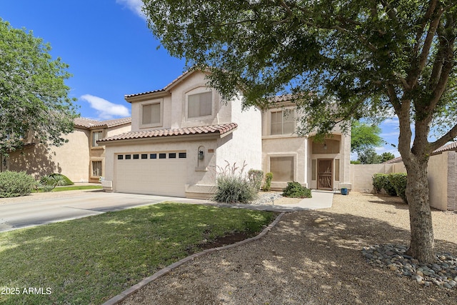 1072 W Windhaven Ave, Gilbert, AZ 85233 - mediterranean / spanish-style home with a tile roof, driveway, stucco siding, and a garage