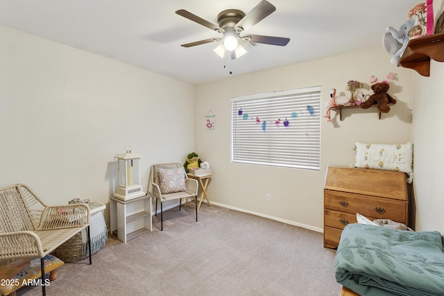 1072 W Windhaven Ave, Gilbert, AZ 85233 - bedroom with light colored carpet, baseboards, and a ceiling fan