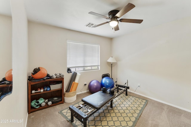 1072 W Windhaven Ave, Gilbert, AZ 85233 - workout area with ceiling fan, carpet flooring, and baseboards