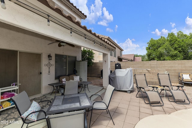 1072 W Windhaven Ave, Gilbert, AZ 85233 - view of patio / terrace with ceiling fan, outdoor dining area, and area for grilling