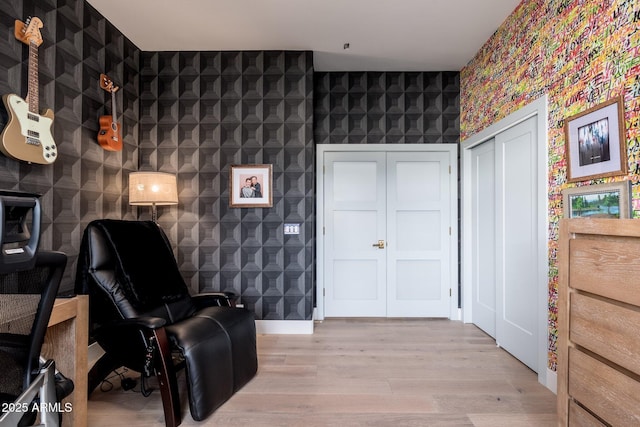 living area featuring light wood-type flooring