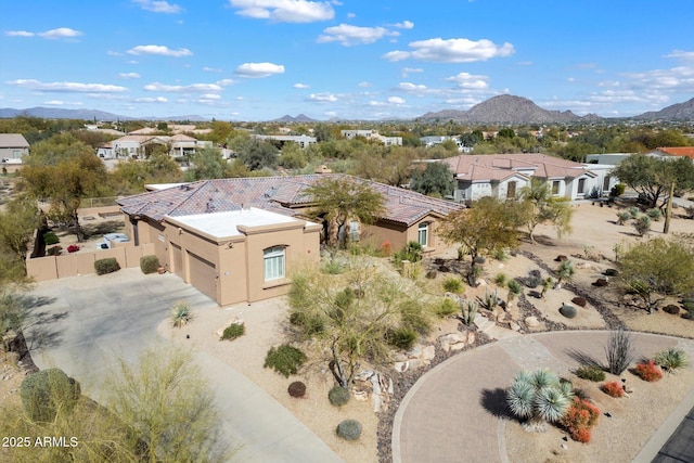 aerial view with a residential view and a mountain view