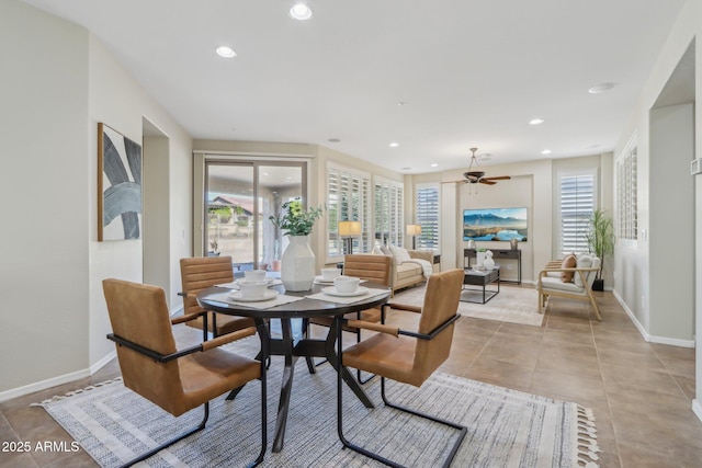 dining area with light tile patterned floors