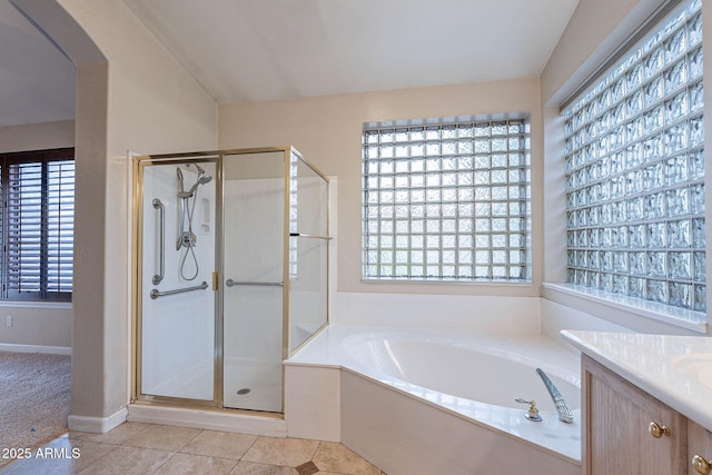 15809 S 31st St, Phoenix, AZ 85048 - bathroom featuring a garden tub, a stall shower, vanity, and tile patterned floors