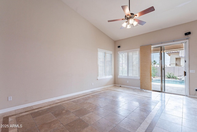 15809 S 31st St, Phoenix, AZ 85048 - spare room with baseboards, ceiling fan, and high vaulted ceiling
