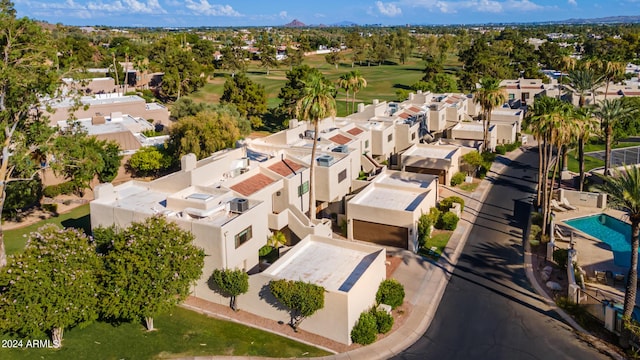 bird's eye view with a residential view and view of golf course