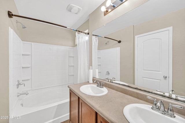 2118 N 77th Ln, Phoenix, AZ 85035 - full bath featuring shower / bath combo with shower curtain and double vanity