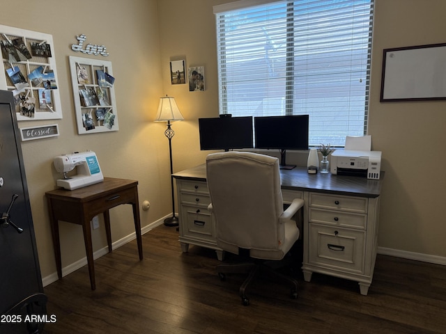 office with dark wood-type flooring and baseboards