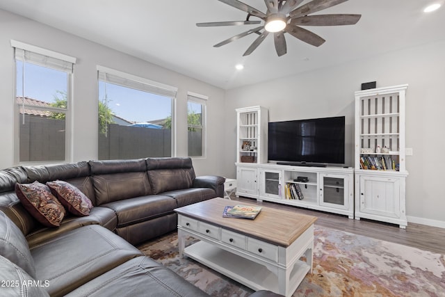 10165 E Gamma Ave, Mesa, AZ 85212 - living room with ceiling fan, wood finished floors, and recessed lighting