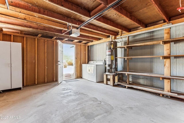 basement featuring washer / dryer and water heater