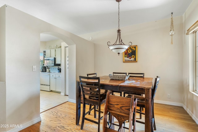 dining area with a healthy amount of sunlight and light hardwood / wood-style flooring