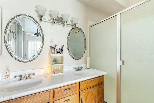 bathroom with vanity and walk in shower