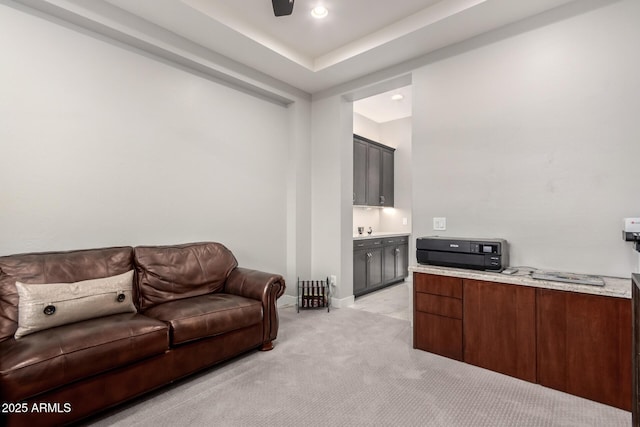 living room featuring light colored carpet