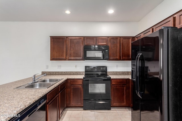 1950 N Center St Unit 115, Mesa, AZ 85201 - kitchen featuring black appliances, a sink, light countertops, light tile patterned floors, and recessed lighting