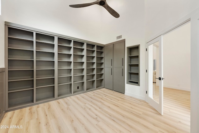 interior space featuring ceiling fan and light wood-type flooring