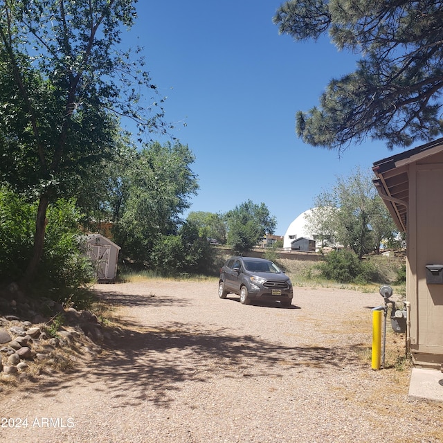 view of yard with a shed