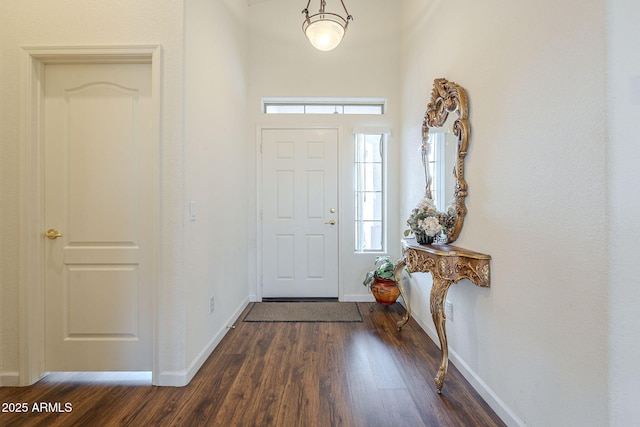 foyer entrance featuring baseboards and dark wood-style floors