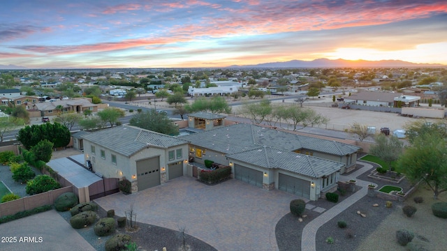 view of aerial view at dusk