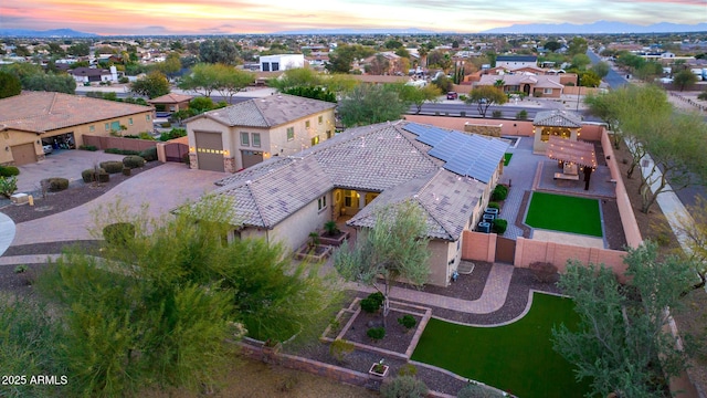 view of aerial view at dusk