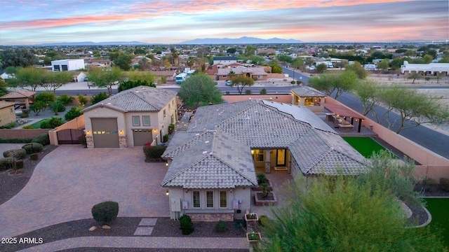 view of aerial view at dusk