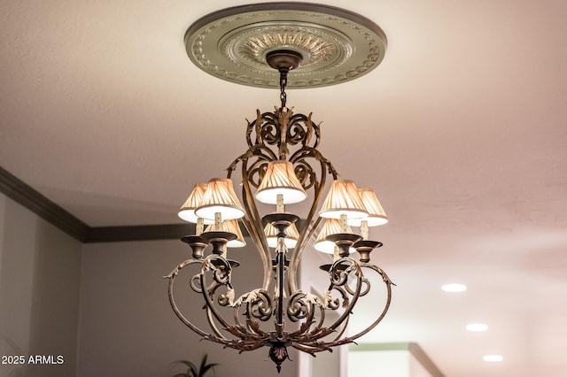 room details with an inviting chandelier and recessed lighting