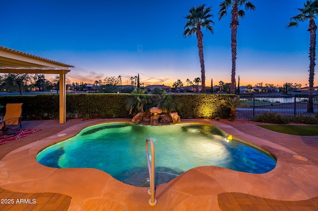 view of pool featuring a patio, fence, and a fenced in pool